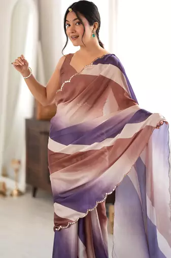 brown color tissue fabric smart printed saree with beautiful border work