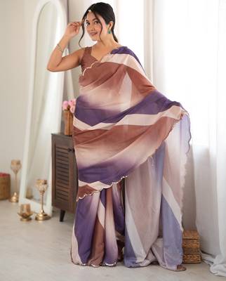 brown color tissue fabric smart printed saree with beautiful border work 4