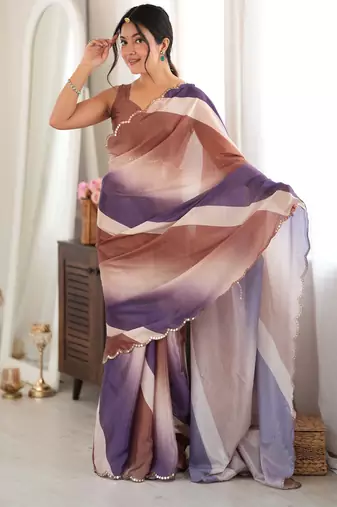 brown color tissue fabric smart printed saree with beautiful border work