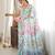Sea green color chinon fabric smart printed saree with beautiful border work