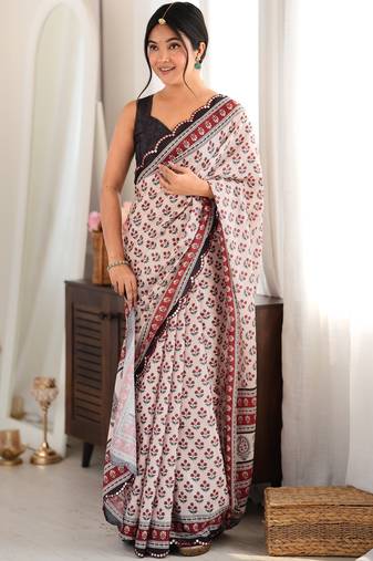 maroon color tissue fabric smart printed saree with beautiful border work