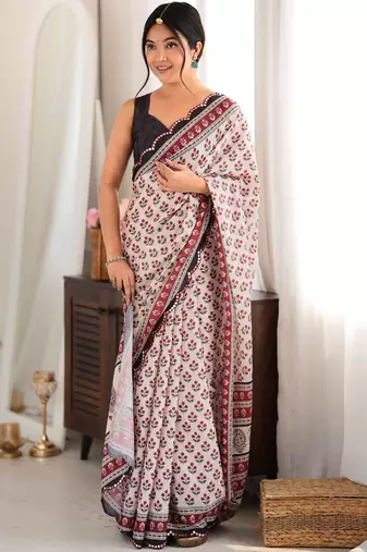 maroon color tissue fabric smart printed saree with beautiful border work