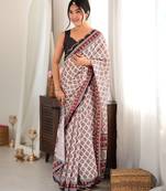maroon color tissue fabric smart printed saree with beautiful border work