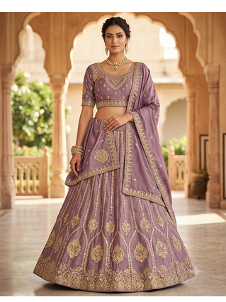 Purple silk embroidered lehenga choili  1