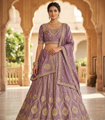 Purple silk embroidered lehenga choili 