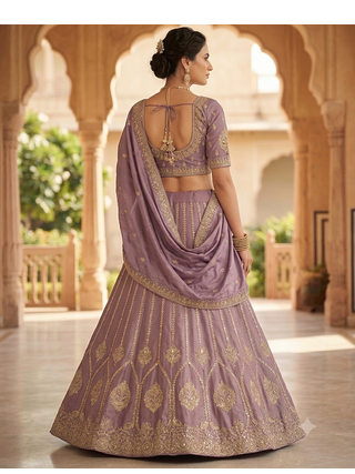 Purple silk embroidered lehenga choili  3