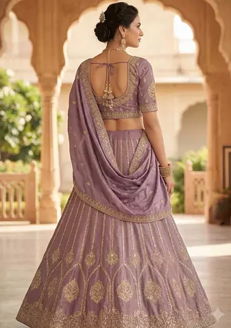 Purple silk embroidered lehenga choili 