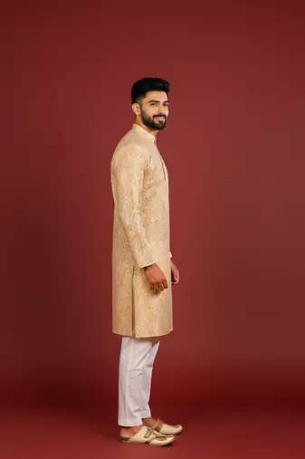 Gold color beautiful kurta payjama for handsome men's looks