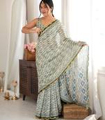 Green color chinon fabric smart printed saree with beautiful border work