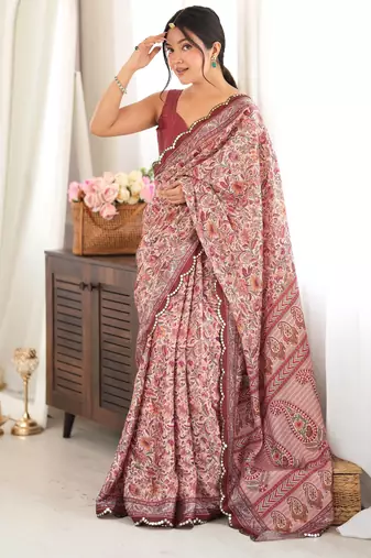 brown color tissue fabric smart printed saree with beautiful border work