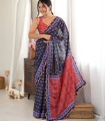 black color tissue fabric smart printed saree with beautiful border work