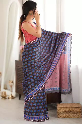 black color tissue fabric smart printed saree with beautiful border work