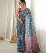 green color tissue fabric smart printed saree with beautiful border work