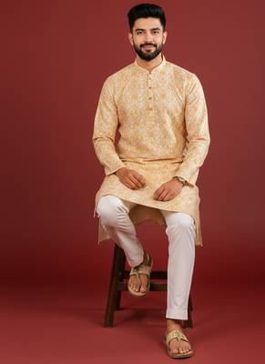 Gold color beautiful kurta payjama for handsome men's looks 5