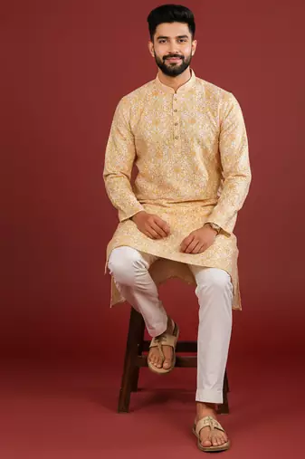Gold color beautiful kurta payjama for handsome men's looks