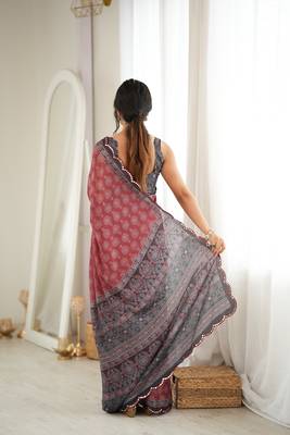 rust color tissue fabric smart printed saree with beautiful border work 2