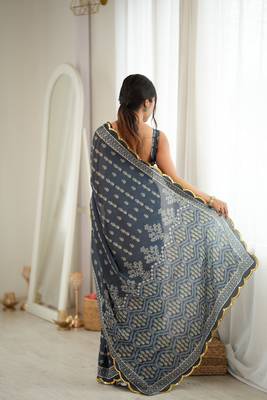 Grey color chinon fabric smart printed graceful looks saree 2