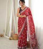rust color tissue fabric smart printed graceful looks saree