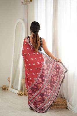 rust color tissue fabric smart printed graceful looks saree 2
