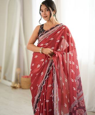 rust color tissue fabric smart printed graceful looks saree 3