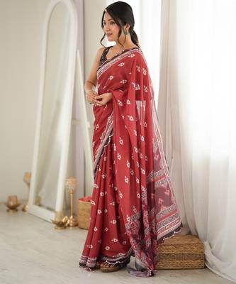 rust color tissue fabric smart printed graceful looks saree 4
