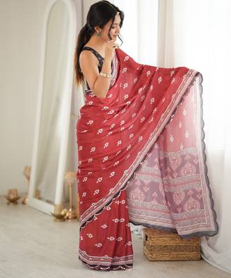 rust color tissue fabric smart printed graceful looks saree 5