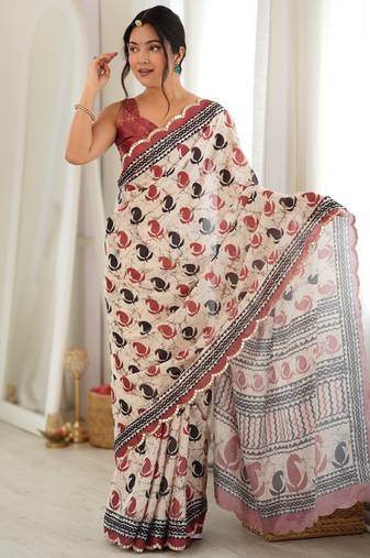 multicolor tissue fabric smart printed graceful looks saree