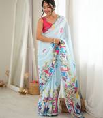 sky blue color tissue fabric smart printed graceful looks saree