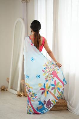 sky blue color tissue fabric smart printed graceful looks saree 2