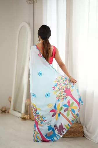 sky blue color tissue fabric smart printed graceful looks saree