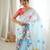 sky blue color tissue fabric smart printed graceful looks saree