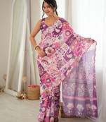 Purple color chinon fabric smart printed graceful looks saree