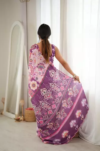 purple color tissue fabric smart printed graceful looks saree