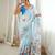 Sky blue color chinon fabric smart printed graceful looks saree