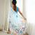 Sky blue color chinon fabric smart printed graceful looks saree