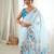 Sky blue color chinon fabric smart printed graceful looks saree