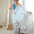 Sky blue color chinon fabric smart printed graceful looks saree