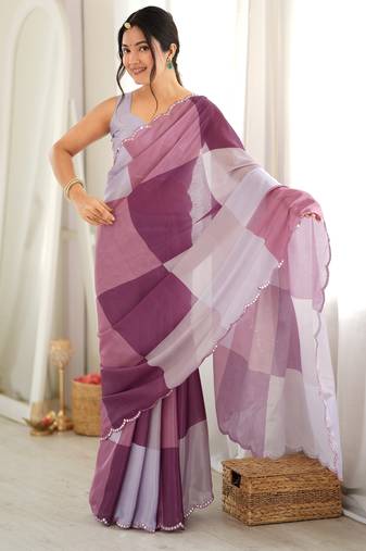 Multy color chinon fabric smart printed graceful looks saree