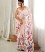 Cream color chinon fabric smart printed graceful looks saree