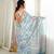 Sea green color chinon fabric smart printed graceful looks saree