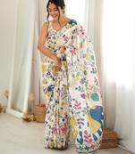 Off white color chinon fabric smart printed graceful looks saree