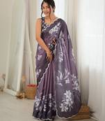 Mauve color chinon fabric smart printed graceful looks saree