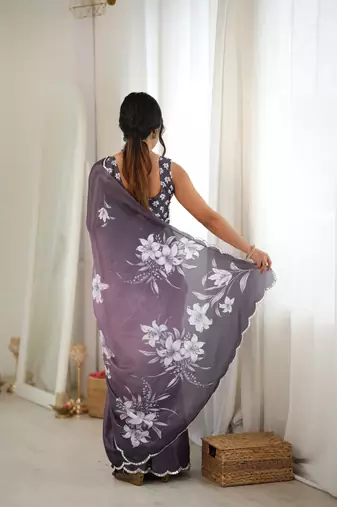 mauve color tissue fabric smart printed graceful looks saree
