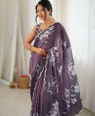 Mauve color chinon fabric smart printed graceful looks saree 3