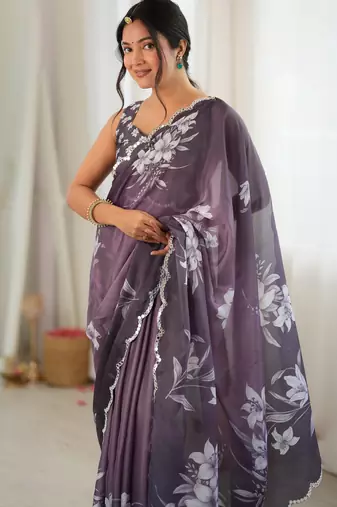 mauve color tissue fabric smart printed graceful looks saree