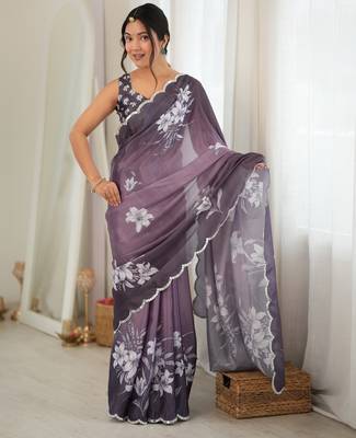 Mauve color chinon fabric smart printed graceful looks saree 4