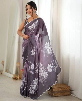 Mauve color chinon fabric smart printed graceful looks saree 5