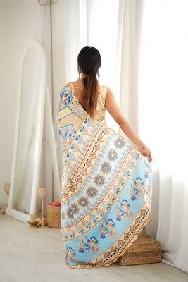 Off white color chinon fabric smart printed graceful looks saree 2