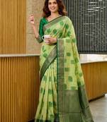 light green color linen designer ethnic woven partywear saree