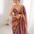 purple color fendy satin fabric beads pearl embroidery work heavy ceremonial saree